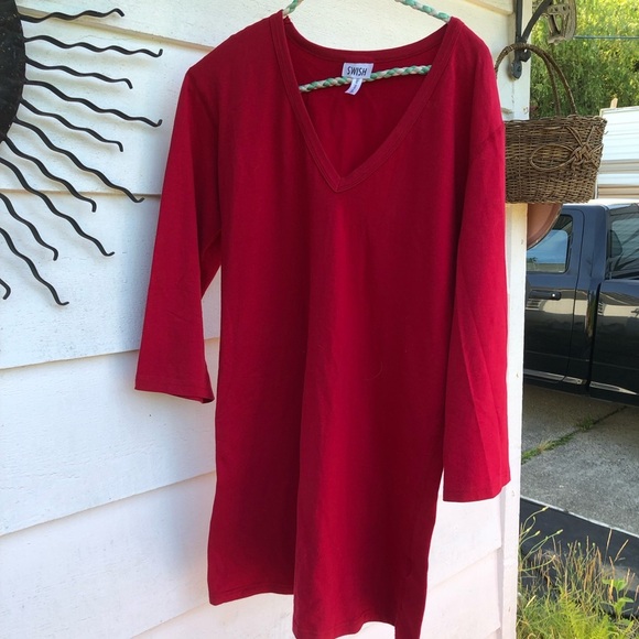 Swish Red Long Sleeve V-Neck top-20”across- dress up or down- jeans -leggings - Picture 1 of 10